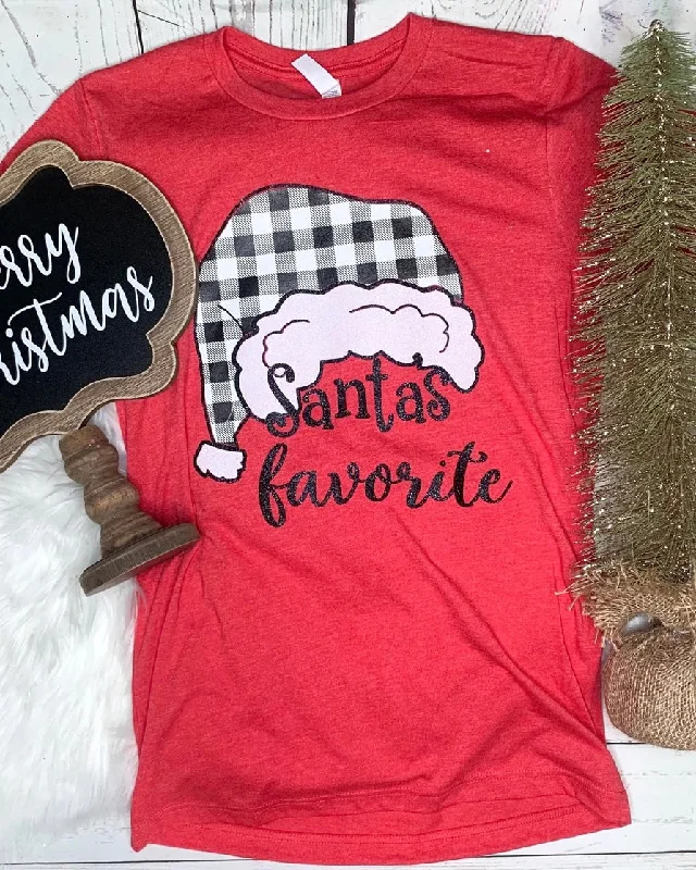 Tie - dye women's T - shirt in unique patternsSanta’s Favorite Buffalo Plaid Tee