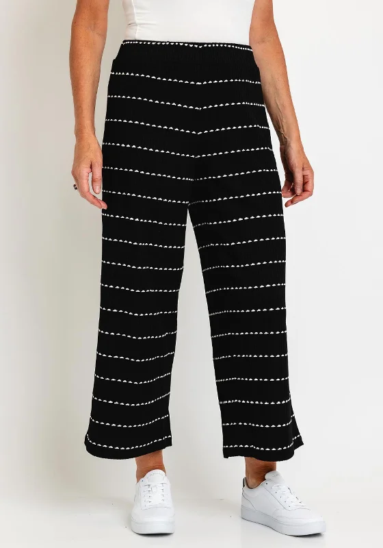 Sheer panel pants for women with a sexy touchEver Sassy Stitch Stripe Ribbed Wide Trousers, Black