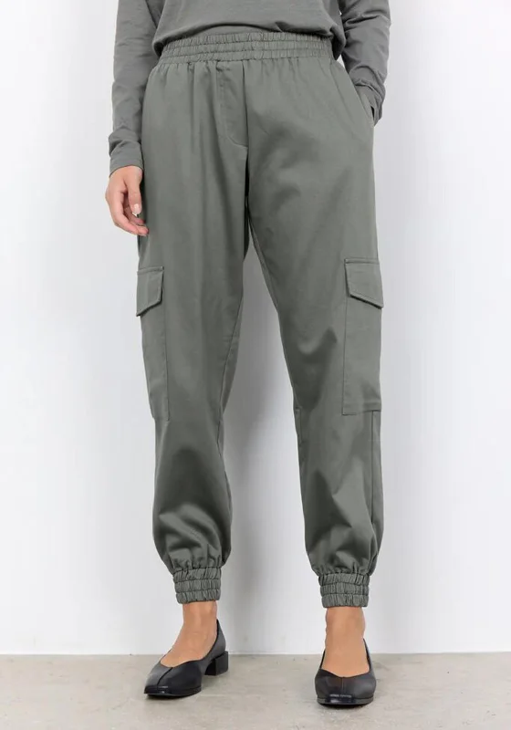 Sequined skinny pants for women in a party - ready styleSoyaconcept Akila Cargo Style Jogger Trousers, Dusty Green Sequined skinny pants for women in a party - ready styleSoyaconcept Akila Cargo Style Jogger Trousers, Dusty Green