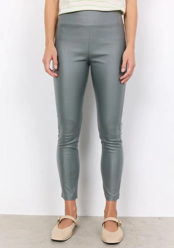 Thermal lined jogger pants for women in a warm and sporty styleSoyaconcept Pam Faux Leather Leggings, Dusty Green Thermal lined jogger pants for women in a warm and sporty styleSoyaconcept Pam Faux Leather Leggings, Dusty Green
