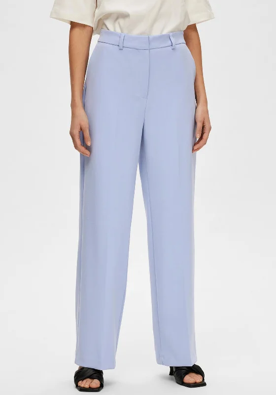 Polyester blend pants for women in durabilitySelected Femme Myla High Waist Trousers, Blue Heron