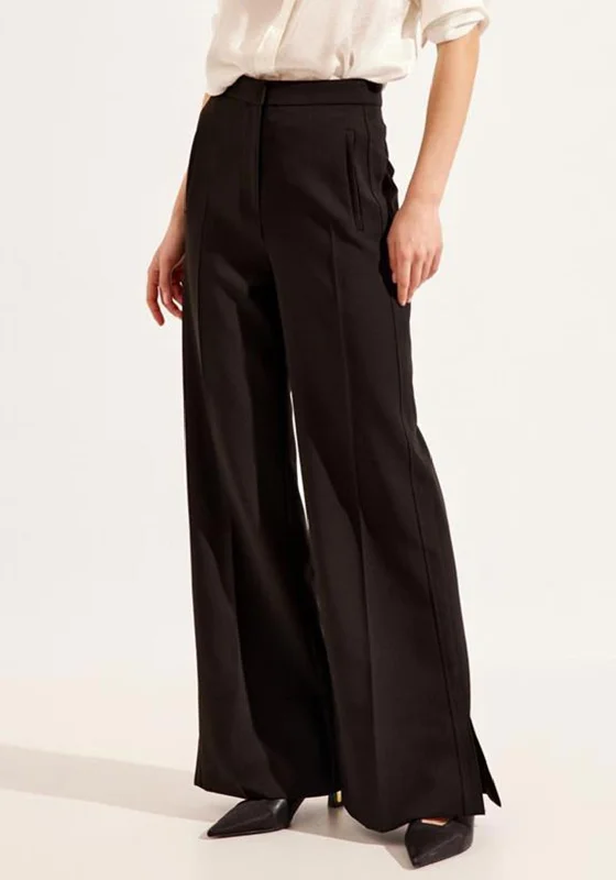 Plus size palazzo pants for women with comfortSetre Wide Leg Slit Hem Trousers, Black