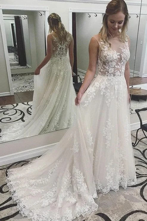 Luxury silk wedding dress with a trainSexy Illusion Wedding Gown with Floral Lace Bodice Luxury silk wedding dress with a trainSexy Illusion Wedding Gown with Floral Lace Bodice