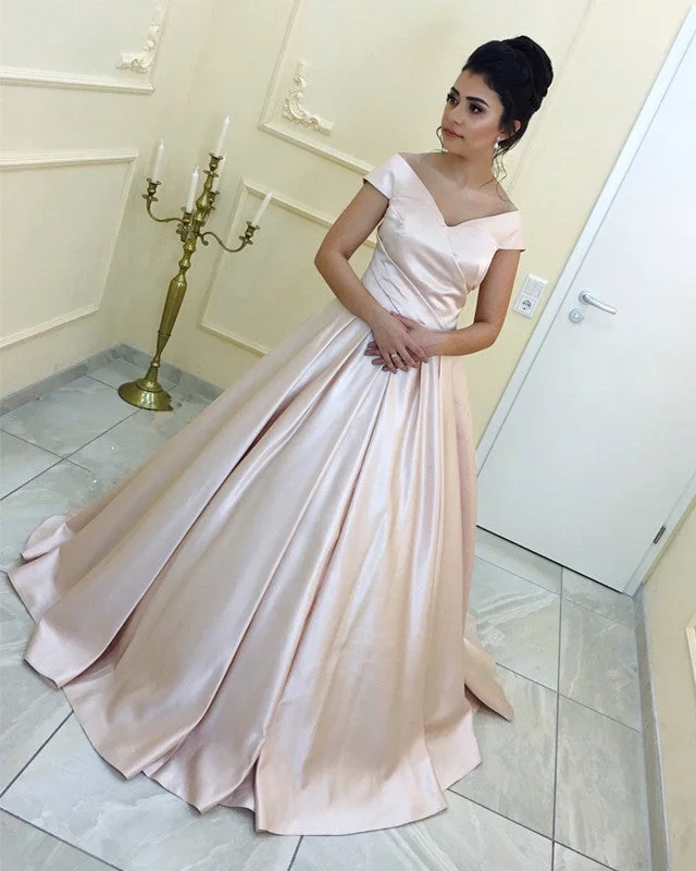 Gothic - inspired wedding dress for an edgy brideSexy V-neck Long Satin Ball Gowns Prom Dresses Floor Length Evening Gowns