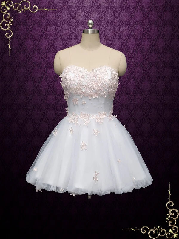 Diamond - encrusted wedding dress for a luxurious feelShort Cherry Blossom Strapless Wedding Dress ALIA