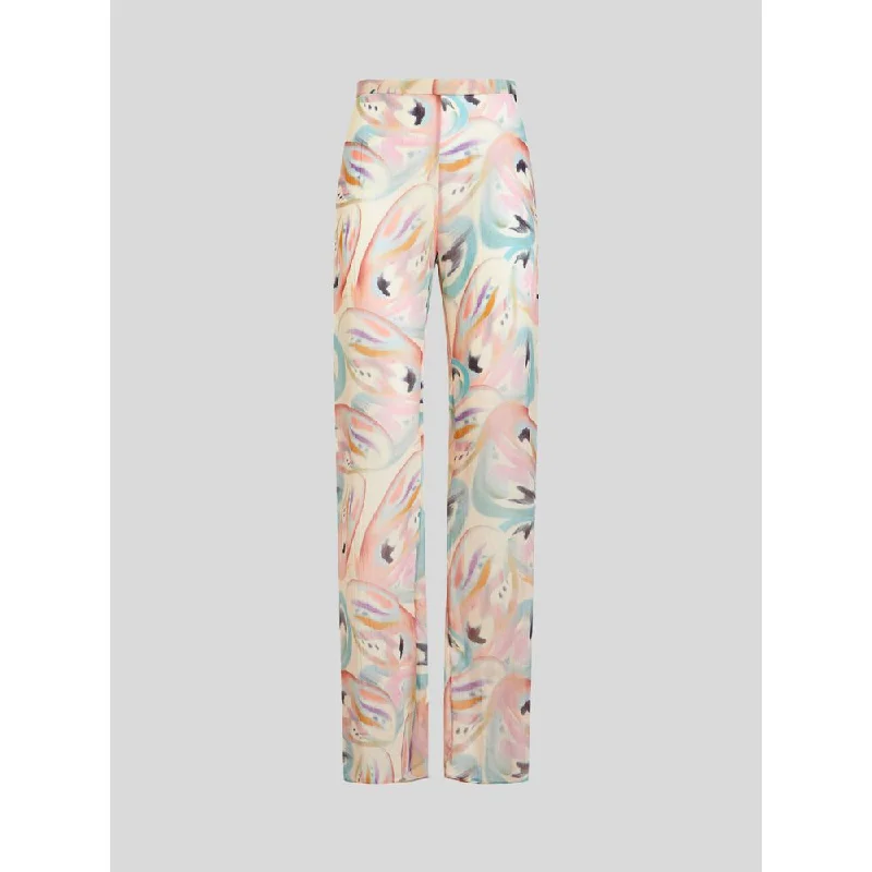 Tartan pants for women in a Scottish patternSilk Trousers With Butterfly Pattern