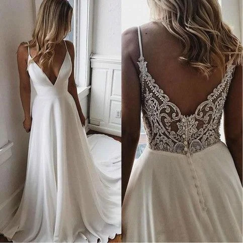 Drop - waist 1920s - style wedding dressSimple V Neck Chiffon A Line Boho Beach Wedding Dresses Beaded Applique Formal Bridal Gowns prom dress  cg16598