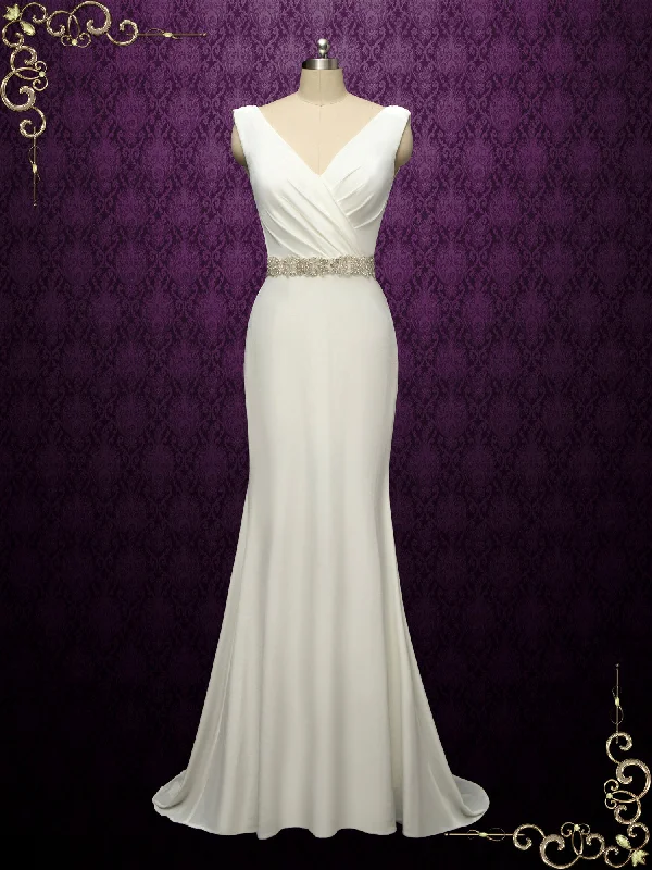 Square - neck wedding dress for a classic lookSimple Velvet Wedding Dress with Cowl Back AELIS