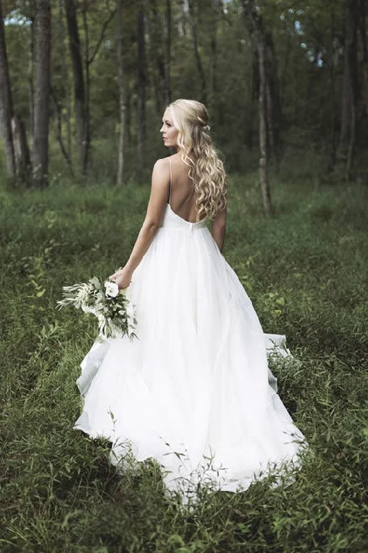 Dark - colored wedding dress for a mysterious brideSimply Satin Backless Forest Themed Wedding Dresses with Organza Skirt