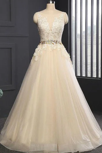 Detachable skirt wedding dress for versatilitySleeveless Cap Appliques Backless Tulle Sequins Dress