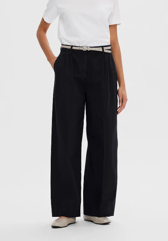 Cuffed flared pants for women in a retro - inspired styleSelected Femme Merla Extra Wide Trouser, Dark Blue Cuffed flared pants for women in a retro - inspired styleSelected Femme Merla Extra Wide Trouser, Dark Blue