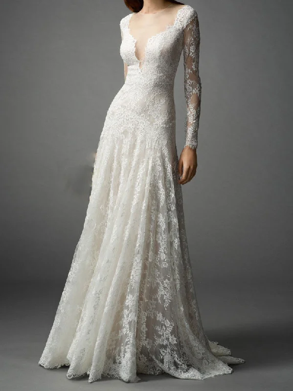 Chiffon - draped empire waist wedding dressSlim A-line Lace Wedding Dress with Long Sleeves Chiffon - draped empire waist wedding dressSlim A-line Lace Wedding Dress with Long Sleeves