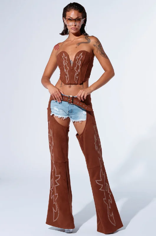 Skinny leather pants for women for a trendy lookSMOKE HOUR SUEDE CHAPS IN BROWN