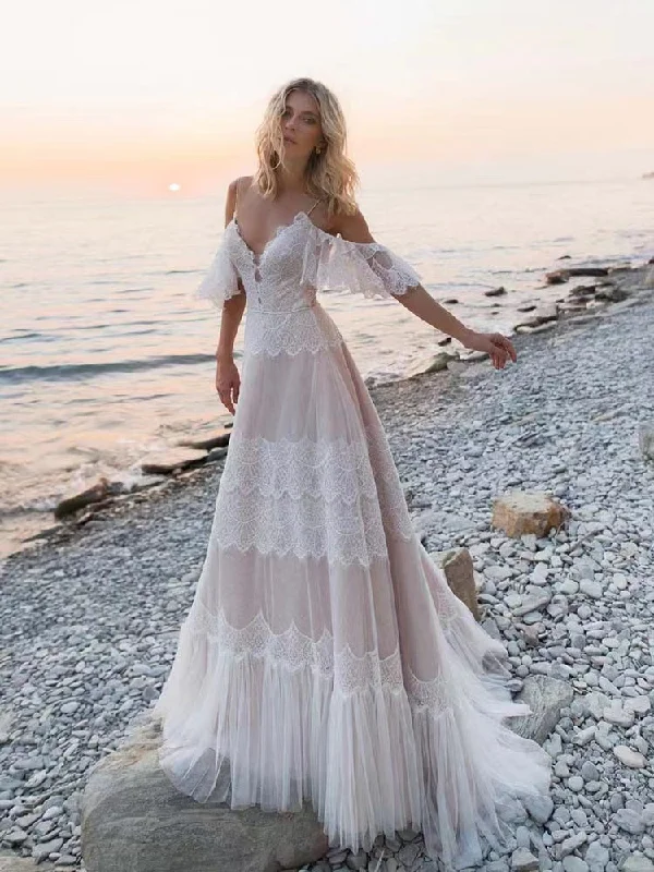 Scuba - fabric wedding dress for a modern fitSpaghetti Straps Beach A-line Wedding Dresses, Newest Lace Bridal Gowns, Popular Wedding Dresses Scuba - fabric wedding dress for a modern fitSpaghetti Straps Beach A-line Wedding Dresses, Newest Lace Bridal Gowns, Popular Wedding Dresses