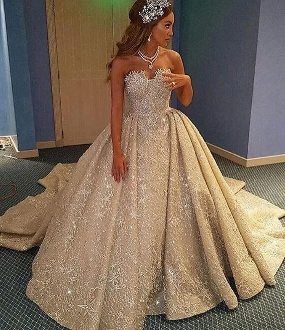 Plus - size A - line wedding dress for a comfortable fitsparkly champagne wedding dresses, long wedding dresses, bridal gown prom Dress for Bride    cg20537