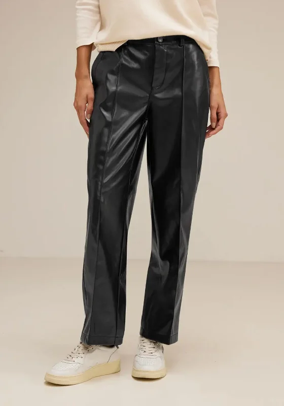 Sequined wide leg jeans for women in a glamorous and party - ready styleStreet One Casual Fit PU Trousers, Black Sequined wide leg jeans for women in a glamorous and party - ready styleStreet One Casual Fit PU Trousers, Black