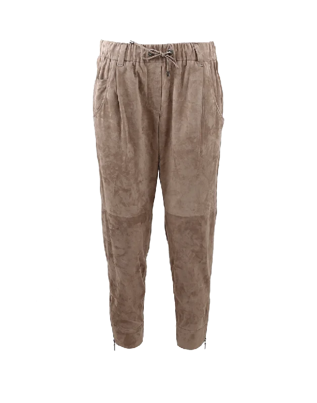 Button - fly pants for women in denimSuede Jogger