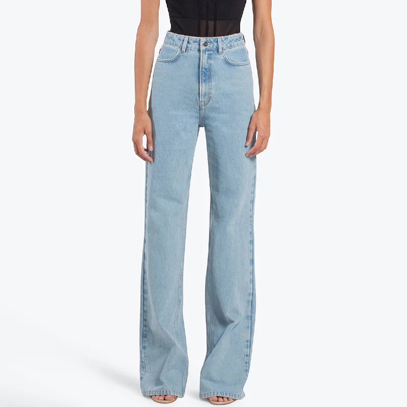 Elastic waist palazzo pants for plus size womenSunda light blue
