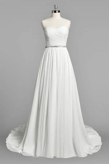 Plus - size ball gown wedding dressSweetheart A-Line Chiffon Wedding Dress With Ruching and Beading