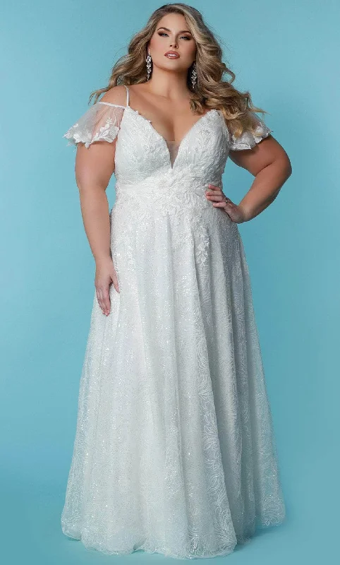 Indian - style wedding dress with intricate embroiderySydney's Closet Bridal SC5291 - Cold Shoulder A-line Bridal Gown