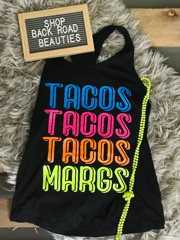 Cropped women's T - shirt to pair with high - waisted skirtsTacos + Margs Tank