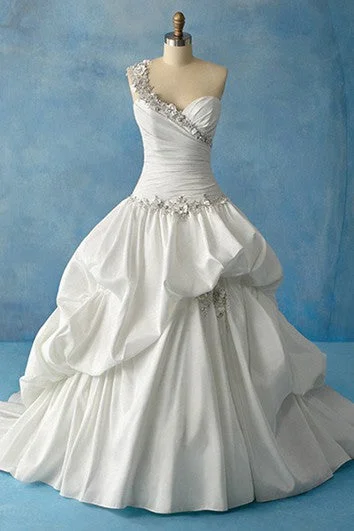 Illusion - sleeved wedding dress for a delicate lookTaffeta One-Shoulder Ball Gown With Tiers