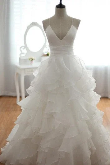 Cut - out detail modern wedding dressPrincess Organza Wedding Dress with Ruffles