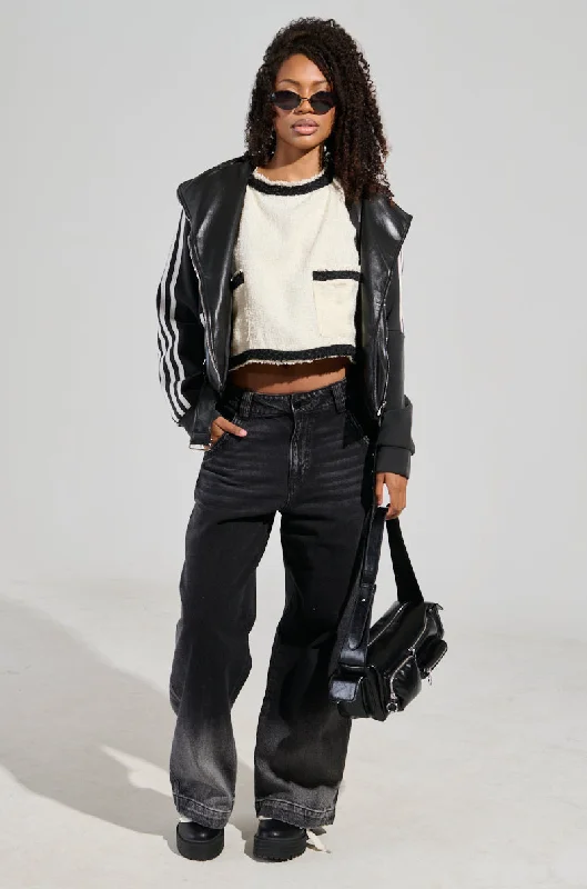 Cuffed straight leg pants for women in a neat lookTHERES NO OTHER BLACK DENIM PANT