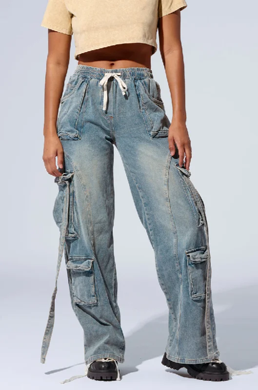 Casual straight leg jeans for women to wear dailyTHINK ABOUT IT DENIM CARGO PANT