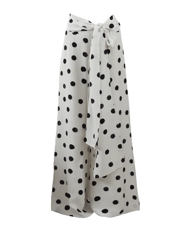 Midi length pants for women with eleganceTie Waist Polka Dot Palazzo Pant