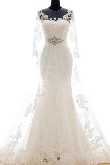 Racer - back wedding dress for a sporty - modern lookTrumpet Long Illusion Sleeves Court Train Lace-Up Back Keyhole Lace Dress Racer - back wedding dress for a sporty - modern lookTrumpet Long Illusion Sleeves Court Train Lace-Up Back Keyhole Lace Dress
