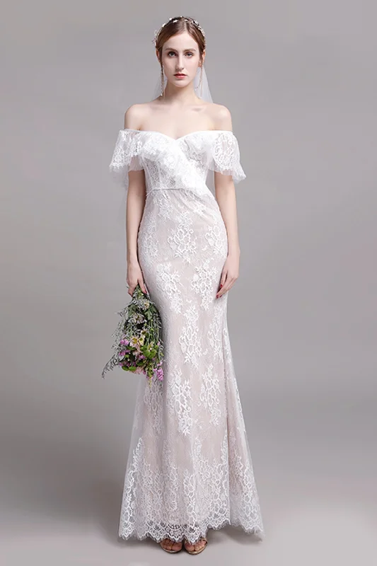 Cocktail - length wedding dress for a casual ceremonyTrumpet-Mermaid Floor Length Lace Tulle Wedding Dress CW2729