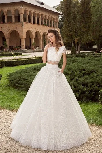 Engagement - party - worthy short wedding dressTwo Pieces Short Sleeve Illusion Back Dress