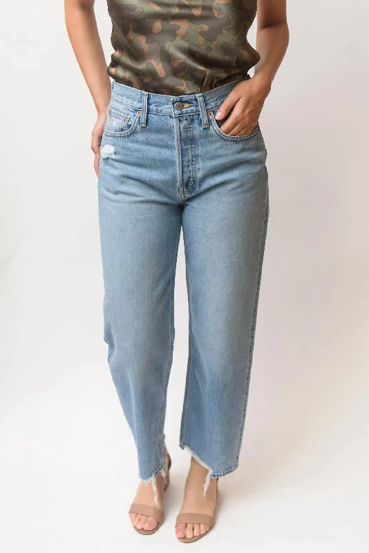 Polyester blend wide leg pants for women in a durable and stylish styleTyler Straight Crop In Mid-Wash Blue Polyester blend wide leg pants for women in a durable and stylish styleTyler Straight Crop In Mid-Wash Blue