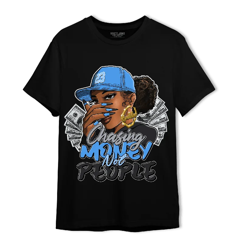 Women's T - shirt with a fringed hemNastyJamz University Blue 5s T Shirt Match Melanin Chasing Money