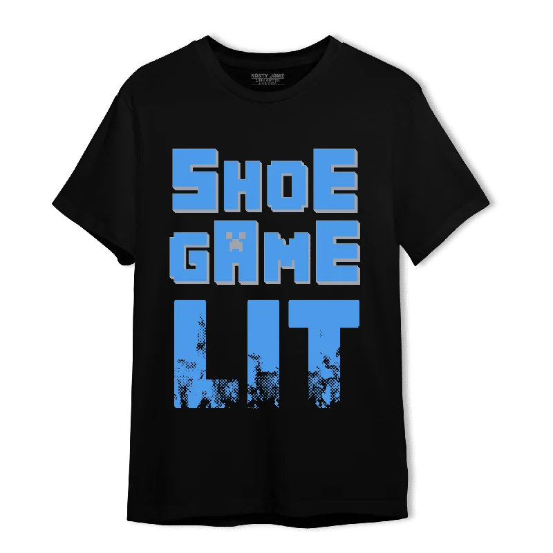 Printed women's T - shirt with a geometric - floral patternNastyJamz University Blue 5s T Shirt Match Shoe Game Lit