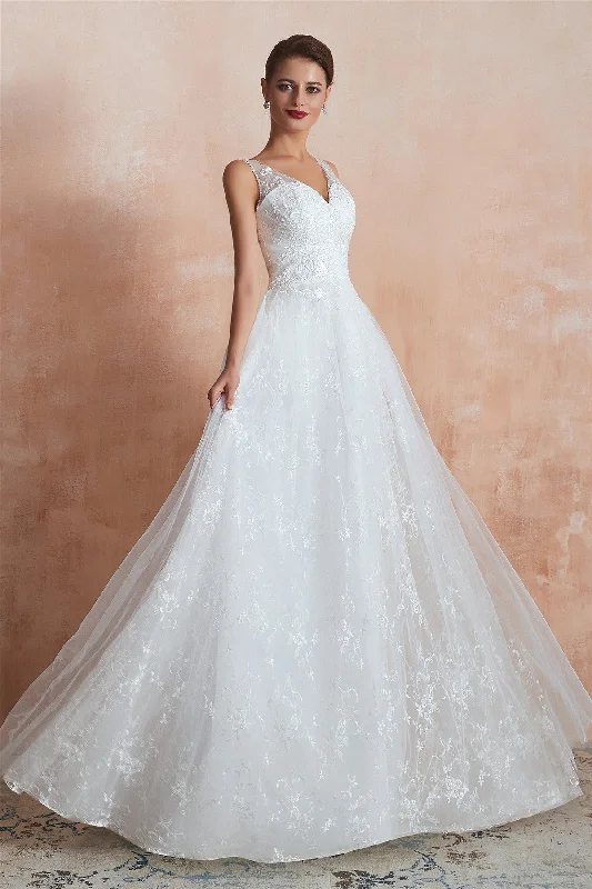 Contemporary geometric - print wedding dressLong V-Neck A-line Empire White Wedding Dress with Lace Contemporary geometric - print wedding dressLong V-Neck A-line Empire White Wedding Dress with Lace