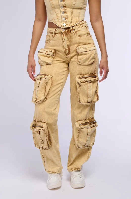 Leather look wide leg pants for women in a bold and stylish lookVALERIE MINERAL WASH CARGO PANT