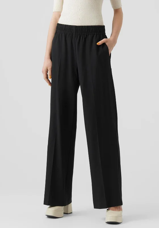 Wide leg cotton blend pants for women in a breathable and stylish styleVero Moda Sadia Wide Leg Trousers, Black