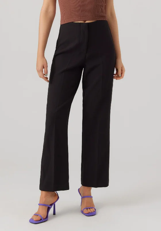 Wide leg cotton blend pants for women in a breathable and stylish styleVero Moda Sandy Straight Leg Trousers, Black