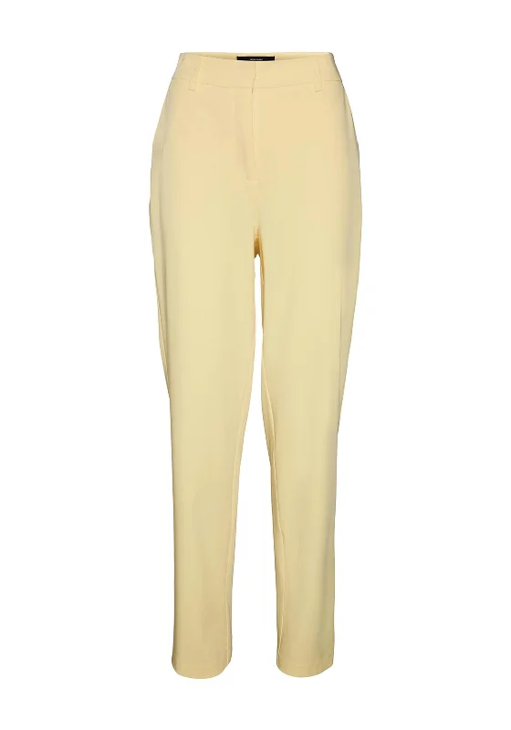 Polyester blend wide leg dress pants for women in a durable and formal styleVero Moda Zelda Straight Leg Trousers, Lemon Meringue