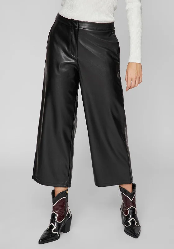 Embroidered linen pants for women in a natural styleVila Dagmar Faux Leather Wide Leg Cropped Trouser, Black Embroidered linen pants for women in a natural styleVila Dagmar Faux Leather Wide Leg Cropped Trouser, Black