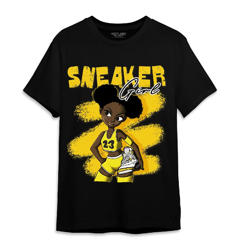 Women's T - shirt with a patchwork designNastyJamz Vivid Sulfur 4s T Shirt Match Black Sneaker Girl