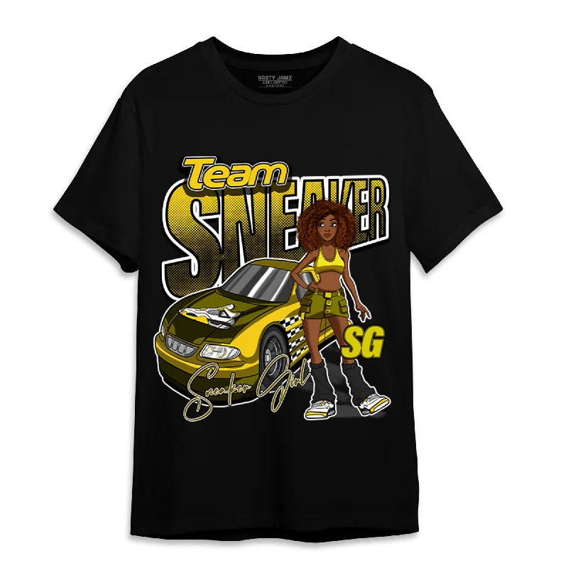 Mock - neck women's T - shirt with a zip - up frontNastyJamz Vivid Sulfur 4s T Shirt Match Team Sneaker Girl