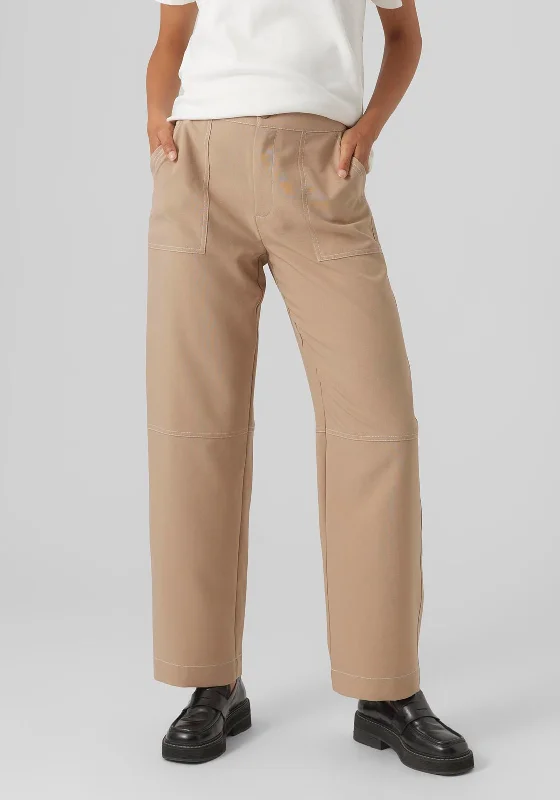 Lightweight wide leg hiking pants for women in outdoor activitiesVero Moda Bora Contrast Stitch Straight Leg Trousers, Light Brown Lightweight wide leg hiking pants for women in outdoor activitiesVero Moda Bora Contrast Stitch Straight Leg Trousers, Light Brown