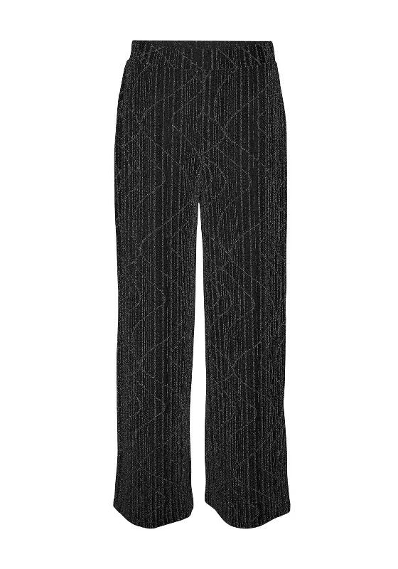Flowy wide leg maxi pants for women in a beachy and romantic styleVero Moda Kanz Glitzy Metallic Detail Wide Leg Trouser, Black Flowy wide leg maxi pants for women in a beachy and romantic styleVero Moda Kanz Glitzy Metallic Detail Wide Leg Trouser, Black