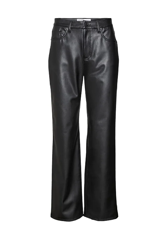 Recycled fabric pants for women in an eco - friendly and sustainable styleVero Moda Tessa Wide Leg Pu Trousers, Black Recycled fabric pants for women in an eco - friendly and sustainable styleVero Moda Tessa Wide Leg Pu Trousers, Black
