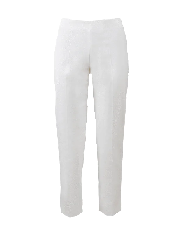 Wide leg cotton blend pants for women in a breathable and stylish styleWhite Cotton Side Zip Pant