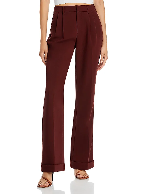 Plaid wide leg dress pants for women in a preppy and formal styleWomens High Rise Pleated Wide Leg Pants