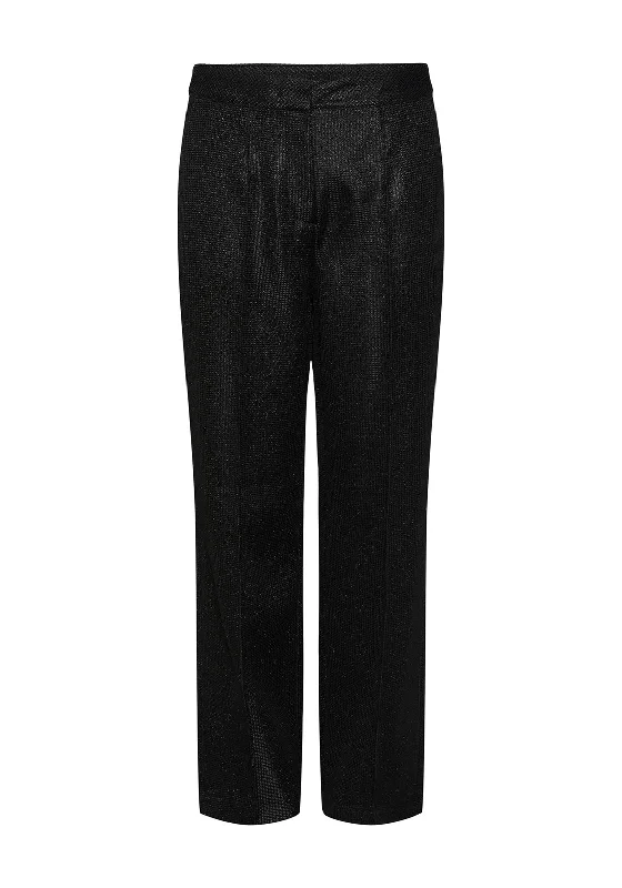 Wide leg silk blend pants for women in a luxurious and flowy styleY.A.S Deleya Glitzy High Rise Straight Leg Trouser, Black